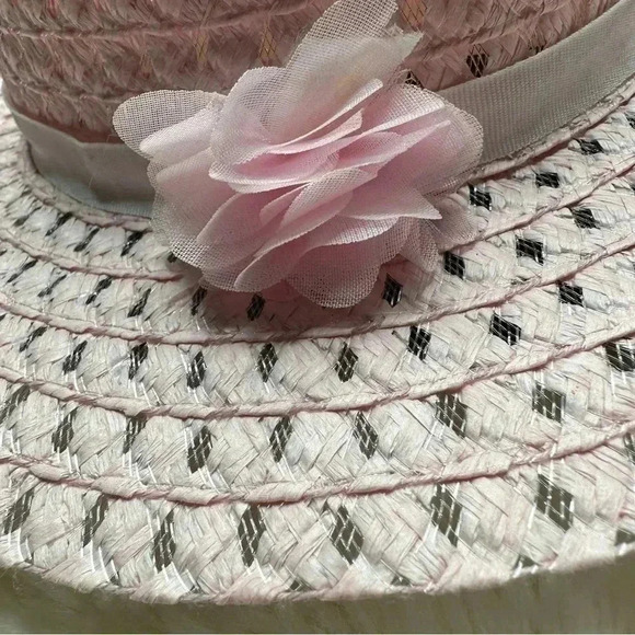 Pink Straw Hat Girls Flower Size 5T - Picture 3 of 16